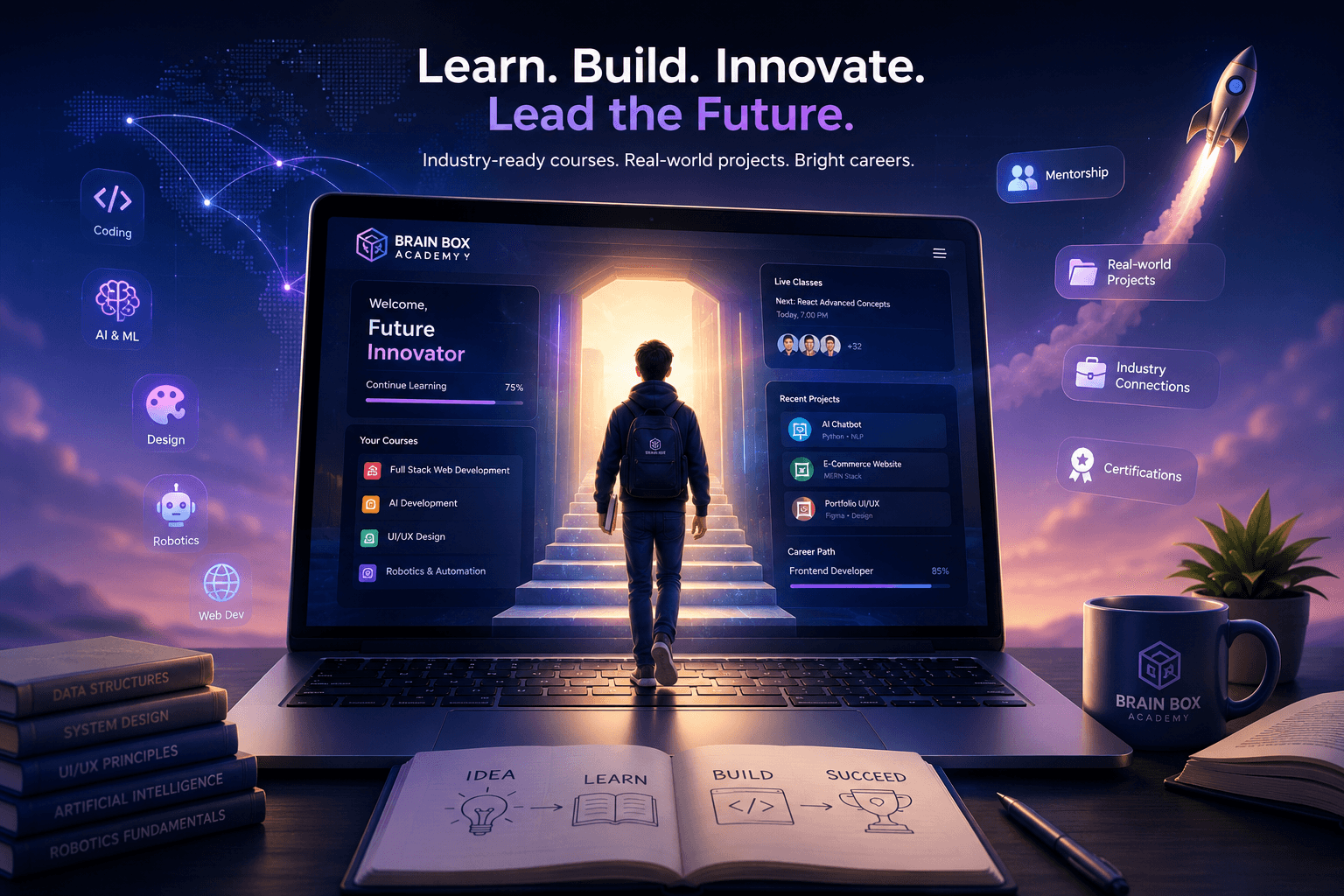 Brain Box next gen academy student learning at a classroom workstation